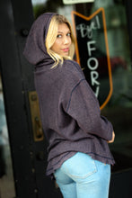 Load image into Gallery viewer, Fireside Cozy Waffle Rib Hooded Washed Shacket in Denim
