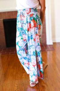 Vacay Vibes Smocked Waist Side Slit Palazzo Pants in Green Floral