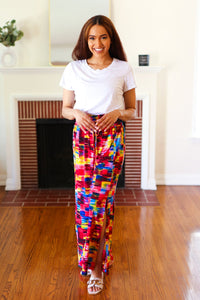 Vacay Vibes Smocked Waist Side Slit Palazzo Pants in Kaleidoscope