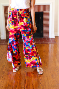 Vacay Vibes Smocked Waist Side Slit Palazzo Pants in Kaleidoscope