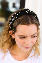 Load image into Gallery viewer, Stone &amp; Gem Football Embellished Top Knot Headband in Black
