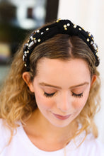 Load image into Gallery viewer, Stone &amp; Gem Football Embellished Top Knot Headband in Black
