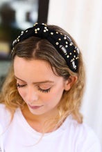 Load image into Gallery viewer, Stone &amp; Gem Football Embellished Top Knot Headband in Black
