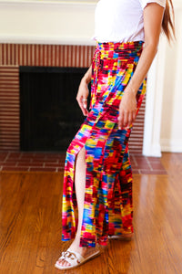 Vacay Vibes Smocked Waist Side Slit Palazzo Pants in Kaleidoscope