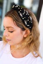 Load image into Gallery viewer, Stone &amp; Gem Football Embellished Top Knot Headband in Black
