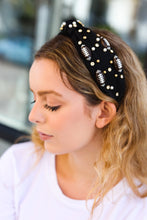 Load image into Gallery viewer, Stone &amp; Gem Football Embellished Top Knot Headband in Black
