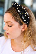 Load image into Gallery viewer, Stone &amp; Gem Football Embellished Top Knot Headband in Black
