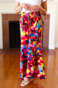 Vacay Vibes Smocked Waist Side Slit Palazzo Pants in Kaleidoscope