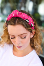 Load image into Gallery viewer, Stone &amp; Gem Football Embellished Top Knot Headband in Fuchsia
