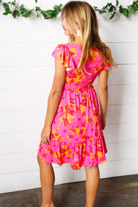 Exotic Bloom Tropical Floral Square Neck Dress