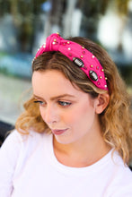 Load image into Gallery viewer, Stone &amp; Gem Football Embellished Top Knot Headband in Fuchsia
