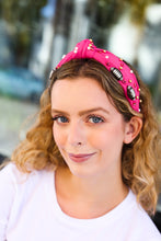 Load image into Gallery viewer, Stone &amp; Gem Football Embellished Top Knot Headband in Fuchsia
