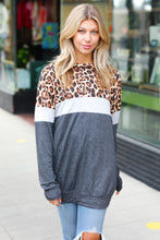 Load image into Gallery viewer, Wild in the Mist Grey Leopard Color Block Top
