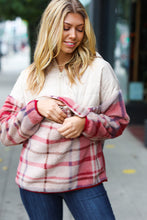 Load image into Gallery viewer, Tried &amp; True Oatmeal &amp; Garnet Plaid Half Zip Puffer Hoodie
