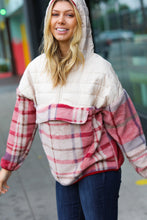 Load image into Gallery viewer, Tried &amp; True Oatmeal &amp; Garnet Plaid Half Zip Puffer Hoodie
