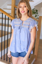 Load image into Gallery viewer, Remember Me Blue Cotton Embroidered Scalloped Sleeve Top
