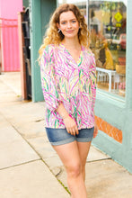 Load image into Gallery viewer, Abstract Motion Print V Neck Top in Fuchsia &amp; Yellow

