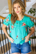 Load image into Gallery viewer, Remember Me Floral Embroidery Button Down Top in Turquoise
