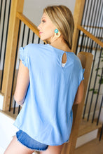 Load image into Gallery viewer, Feeling Femme&#39; Floral Embroidered Yoke Ruffle Sleeve Top in Sky Blue
