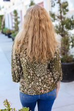 Load image into Gallery viewer, You Got This Olive Floral V Neck Bubble Sleeve Top
