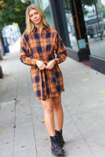 Load image into Gallery viewer, Diva Dreams Navy &amp; Rust Plaid Flannel Button Down Waist Tie Dress
