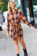 Load image into Gallery viewer, Diva Dreams Navy &amp; Rust Plaid Flannel Button Down Waist Tie Dress
