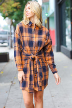 Load image into Gallery viewer, Diva Dreams Navy &amp; Rust Plaid Flannel Button Down Waist Tie Dress
