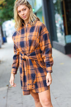 Load image into Gallery viewer, Diva Dreams Navy &amp; Rust Plaid Flannel Button Down Waist Tie Dress
