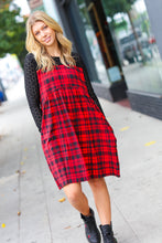 Load image into Gallery viewer, Holidays In Manhattan Red &amp; Black Holiday Checker Plaid Eyelet Twofer Midi Dress
