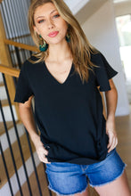 Load image into Gallery viewer, Flaunting the Flutter Sleeve V Neck Top in Black
