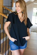 Load image into Gallery viewer, Flaunting the Flutter Sleeve V Neck Top in Black
