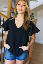 Load image into Gallery viewer, Flaunting the Flutter Sleeve V Neck Top in Black
