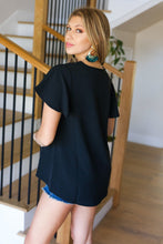 Load image into Gallery viewer, Flaunting the Flutter Sleeve V Neck Top in Black
