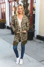 Load image into Gallery viewer, Boldly You Olive Fury Knit Animal Print Ribbed Open Cardigan
