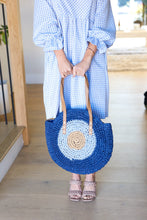 Load image into Gallery viewer, Blue Raffia Woven Circle Lined Bag
