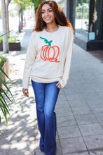 Load image into Gallery viewer, Taupe Embroidered Pumpkin Oversized Sweater
