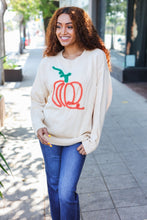 Load image into Gallery viewer, Taupe Embroidered Pumpkin Oversized Sweater
