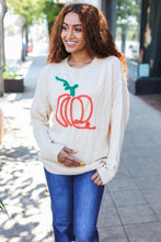 Load image into Gallery viewer, Taupe Embroidered Pumpkin Oversized Sweater
