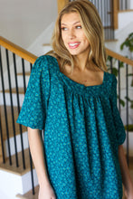 Load image into Gallery viewer, Perfectly You Floral Three Quarter Sleeve Square Neck Top in Teal
