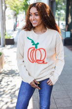 Load image into Gallery viewer, Taupe Embroidered Pumpkin Oversized Sweater
