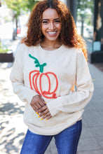 Load image into Gallery viewer, Taupe Embroidered Pumpkin Oversized Sweater
