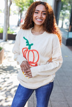 Load image into Gallery viewer, Taupe Embroidered Pumpkin Oversized Sweater
