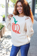 Load image into Gallery viewer, Taupe Embroidered Pumpkin Oversized Sweater
