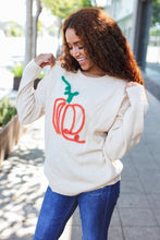 Load image into Gallery viewer, Taupe Embroidered Pumpkin Oversized Sweater
