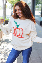 Load image into Gallery viewer, Taupe Embroidered Pumpkin Oversized Sweater
