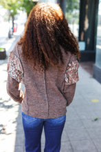 Load image into Gallery viewer, Fall Diva Brown Two Tone Knit Floral Print Frill Detail Sweater
