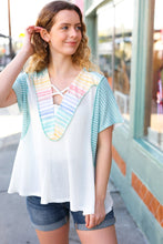 Load image into Gallery viewer, Cream Multi Stripe Lace Up Neck Color Block Top
