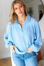 Load image into Gallery viewer, All Of Me Collared Notched Neckline Cotton Top in Blue
