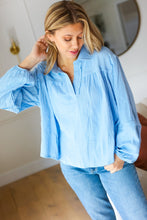 Load image into Gallery viewer, All Of Me Collared Notched Neckline Cotton Top in Blue
