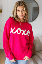 Load image into Gallery viewer, &quot;XOXO&quot; Embroidered Pop Up Sweater in Fuchsia
